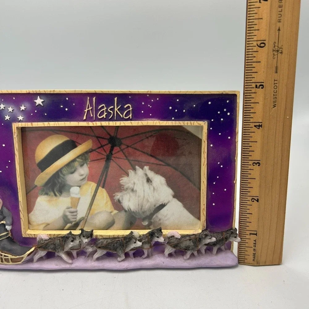 Alaska Northern Lights Stars Purple Dog Sled Husky Musher Picture Photo Frame